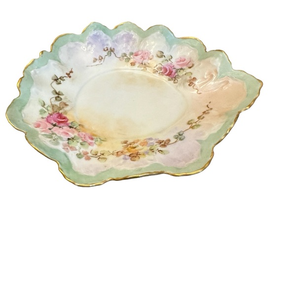 M & Z Austrian Porcelain Floral Trinket Dish Gold Handle Vintage 1900-1940 - Picture 4 of 15